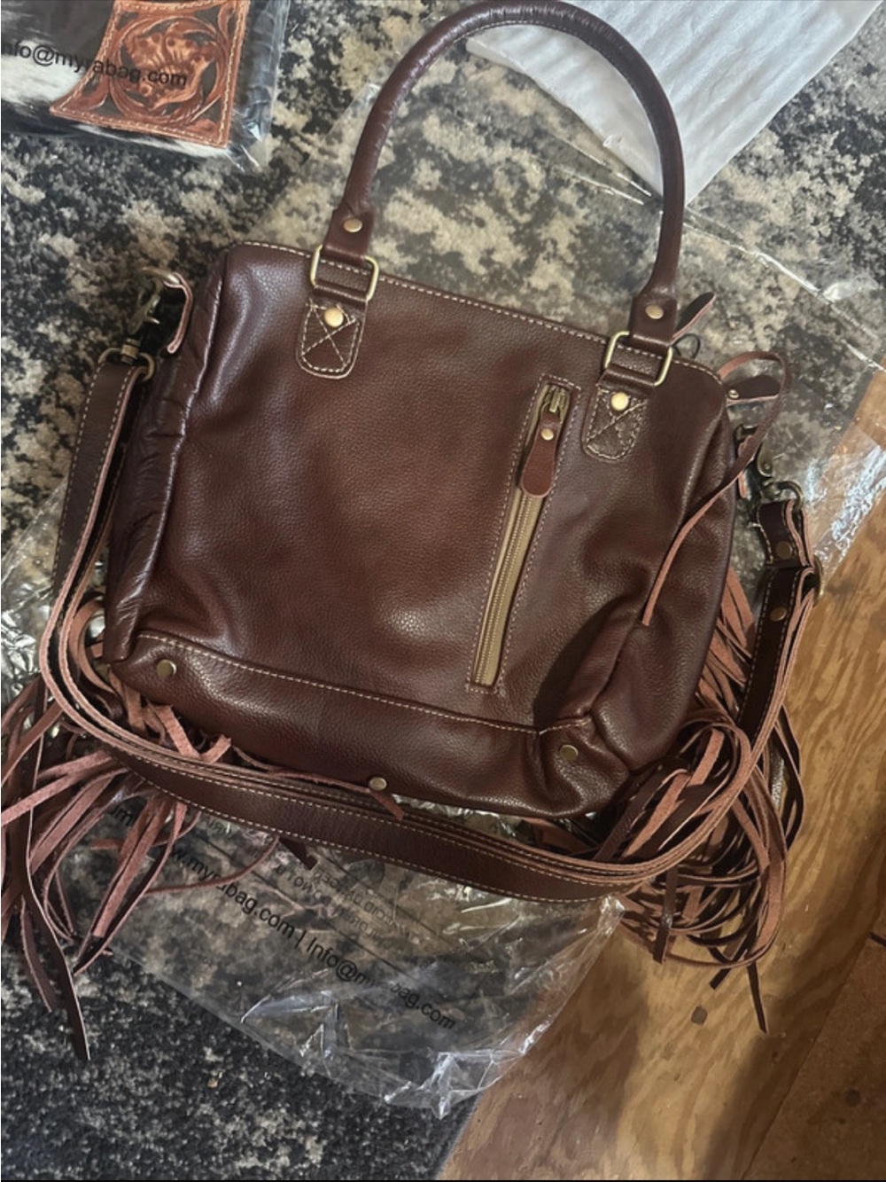 Myra Bag Brown and Turquoise Fringe Shoulder Bag - Picture 3 of 5